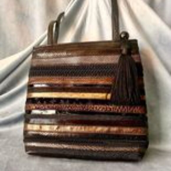 Vintage Shaif Patterned Sling Purse, Brown, Black, - Picture 1 of 6